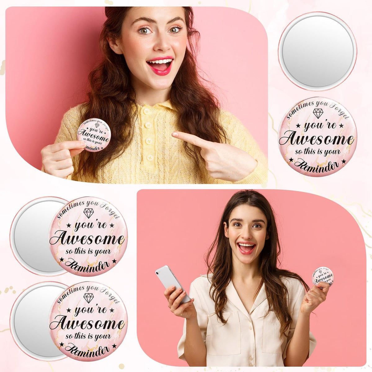 18 Pack Compact Mirrors for Women Pink Travel & Gifting