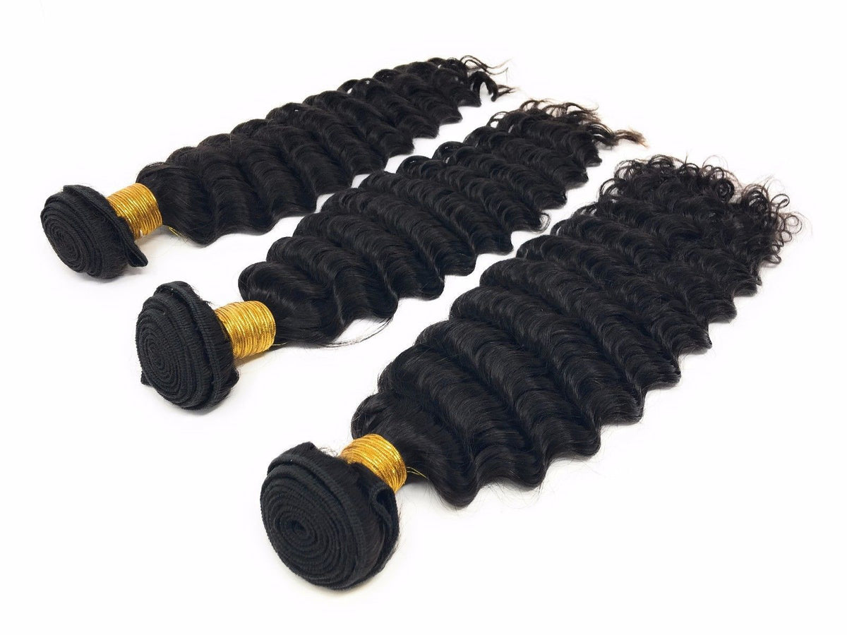 Deep Wave Virgin Human Hair Bundles with Free Part Lace Closure Set