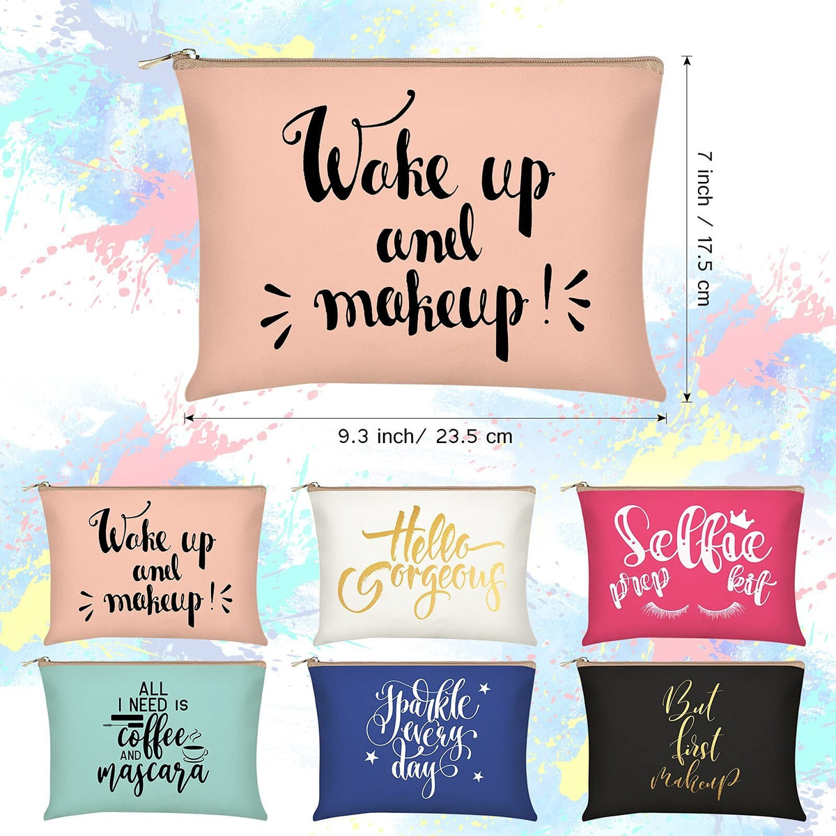 6-Pack Funny Canvas Makeup Bags Portable Cosmetic Pouches for Women & Travel