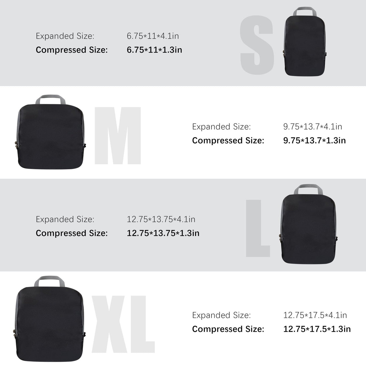 4 Pack Compression Packing Cubes Travel Organizer 1050 cu in Black