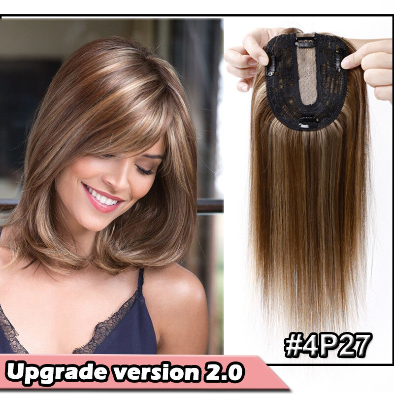 Human Hair Topper Clip-In Hairpiece with Silk Base - Brown, 6-12 Inches