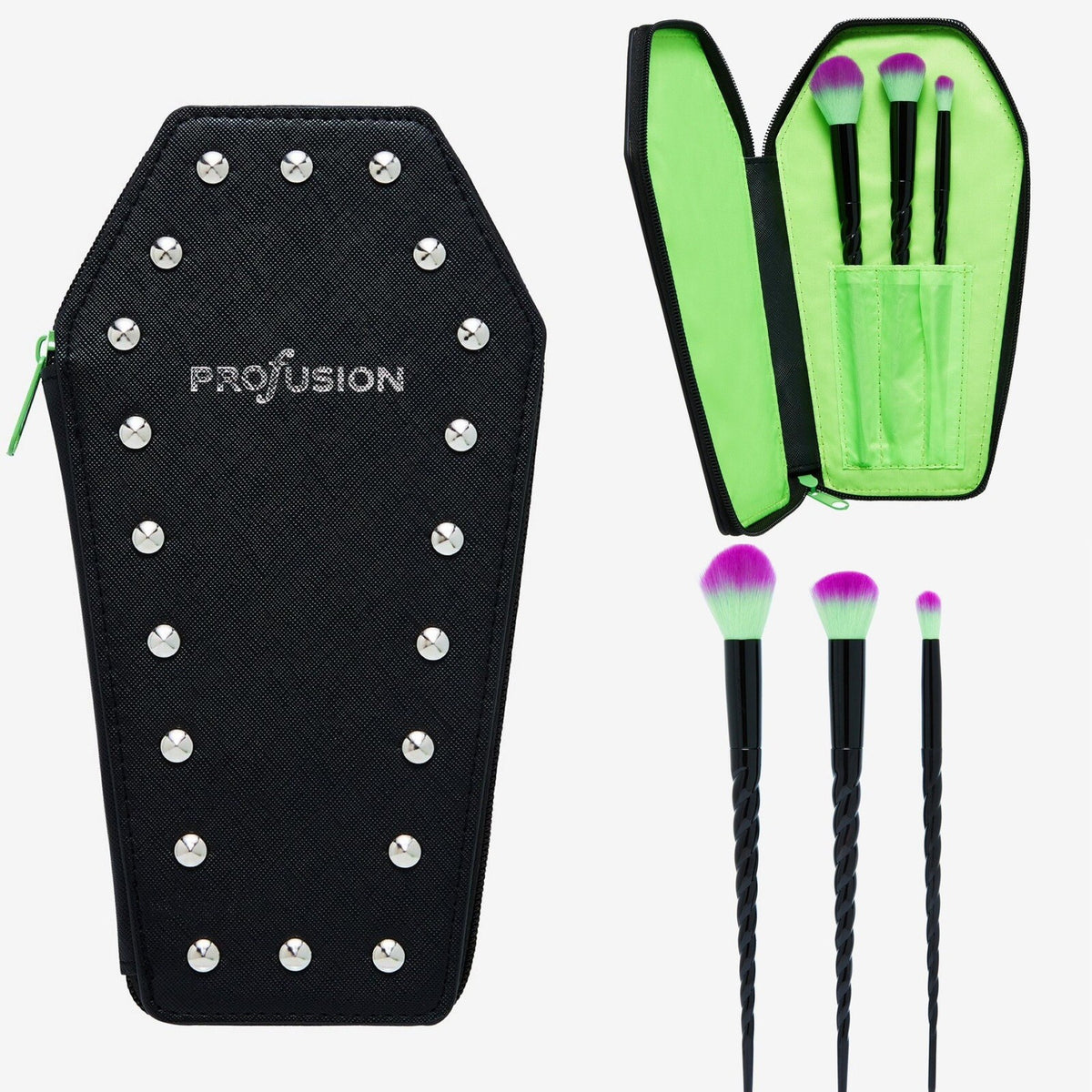 Electric Gothic Makeup Brush Set with Coffin Case - Spooky Beauty Tools
