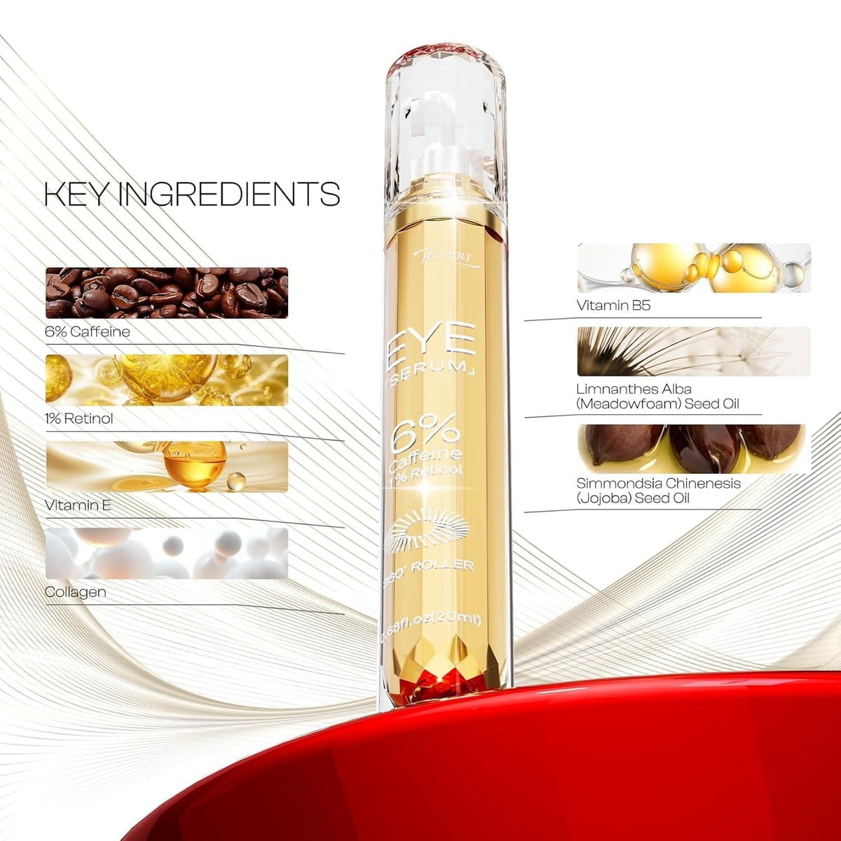 Caffeine Eye Cream with Massage Roller - Brighten & Reduce Puffiness, 20ml