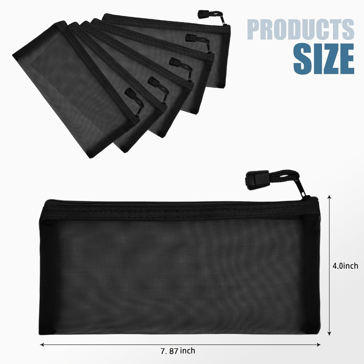 5 Pack Mesh Cosmetic & Travel Organizer Bags with Zipper - Black, Compact