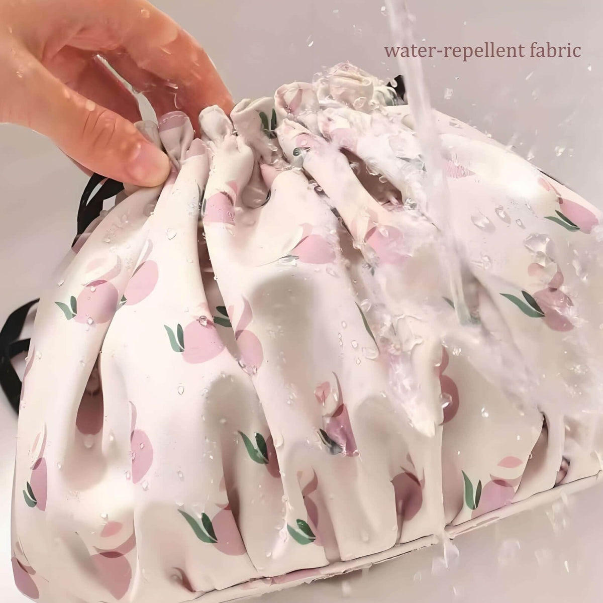 Large Capacity Drawstring Makeup Bag with Oxford Fabric - Milk Apricot