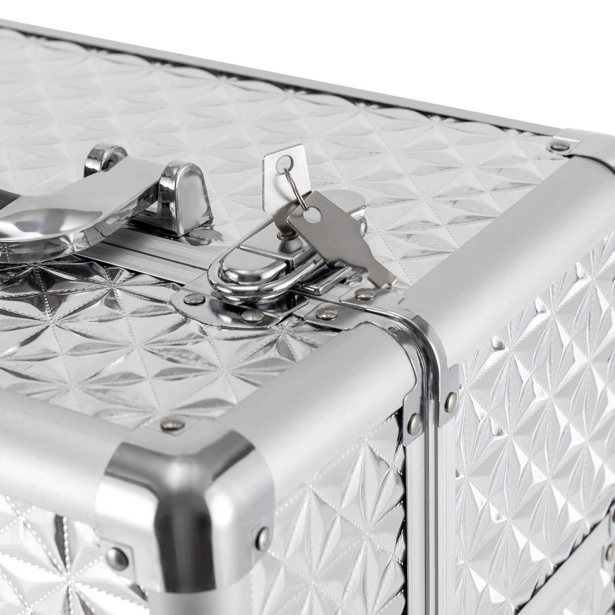 Rolling Makeup Train Case with 7 Compartments and 4 Wheels Cosmetic Storage Trolley