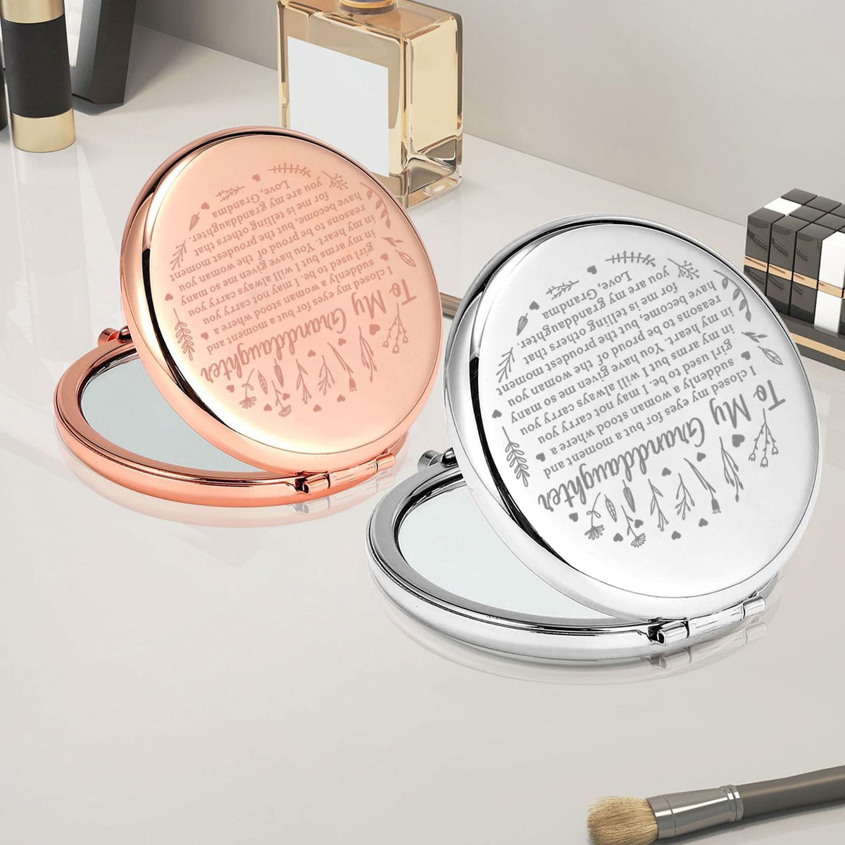 Personalized Compact Mirror for Granddaughter Graduation Gift - Double Sided Portable Makeup Mirror