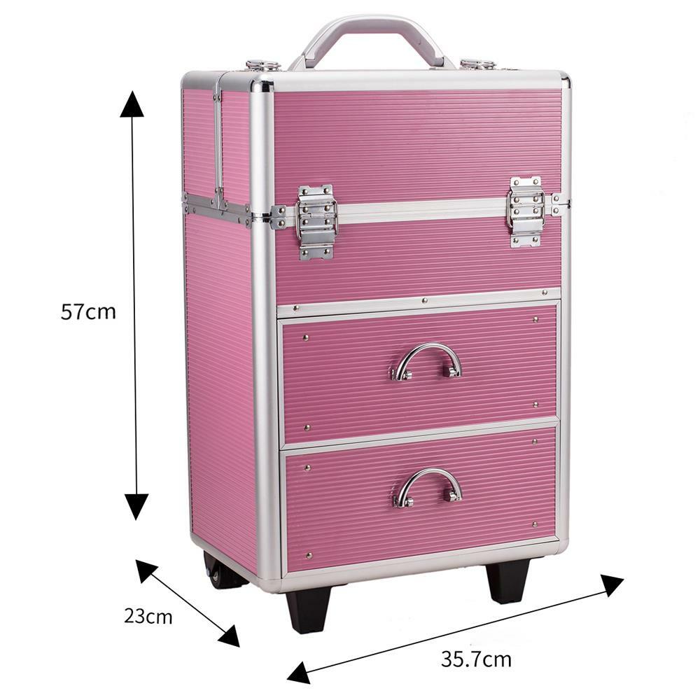 Large Extendable Makeup Train Case with Lockable Compartments & Trolley
