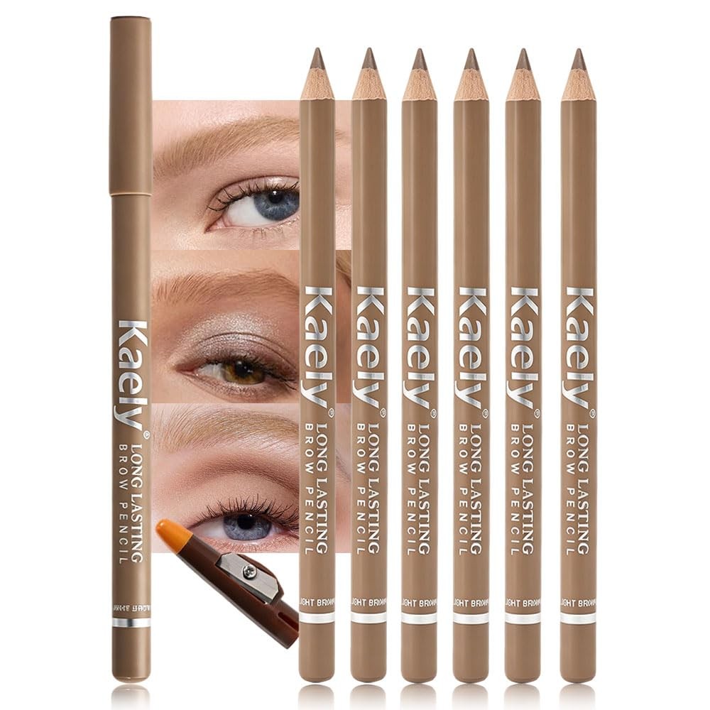 6-Piece Wooden Eyebrow & Eyeliner Pencil Set Waterproof & Smudge-Proof