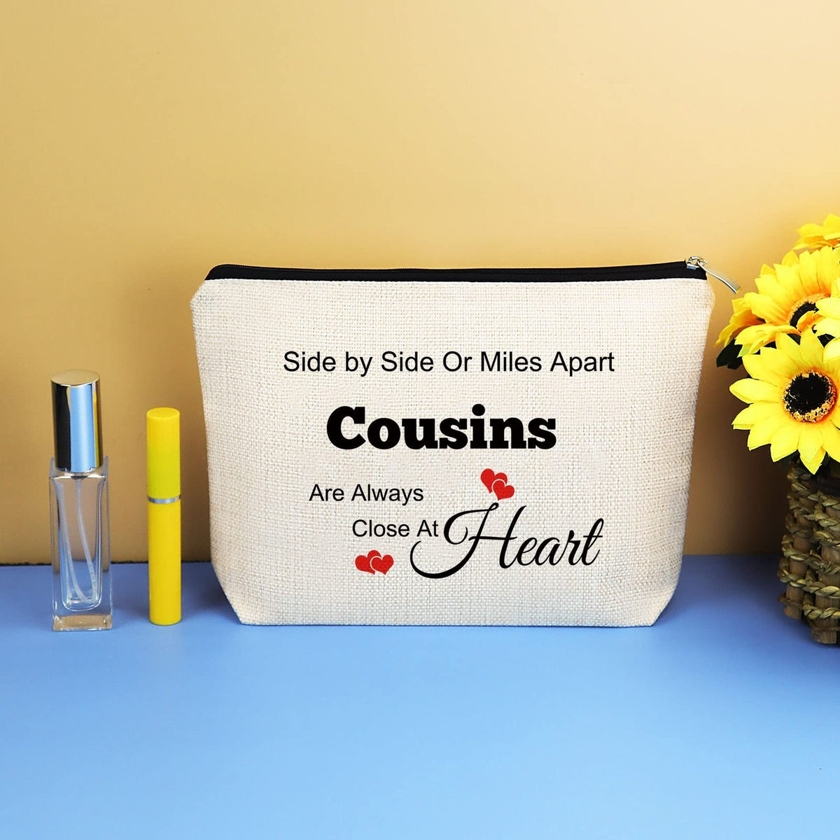 Personalized Makeup Bag for Women - Cousin Friendship Travel Cosmetic Pouch