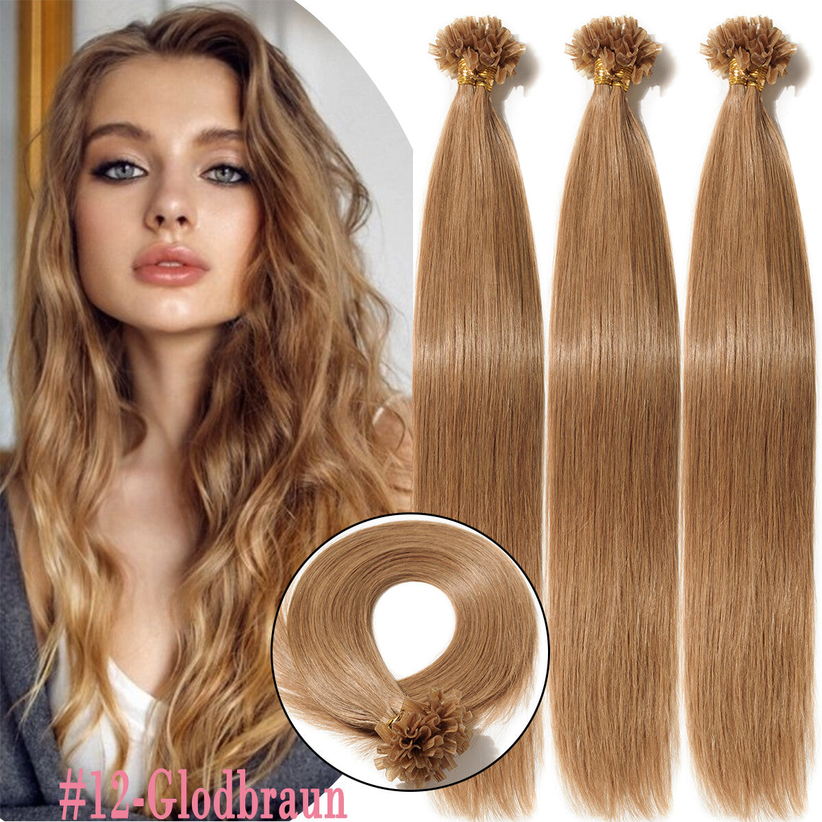 Pre Bonded Keratin Hair Extensions 100% Remy Human Hair Platinum Blonde & Natural Shades