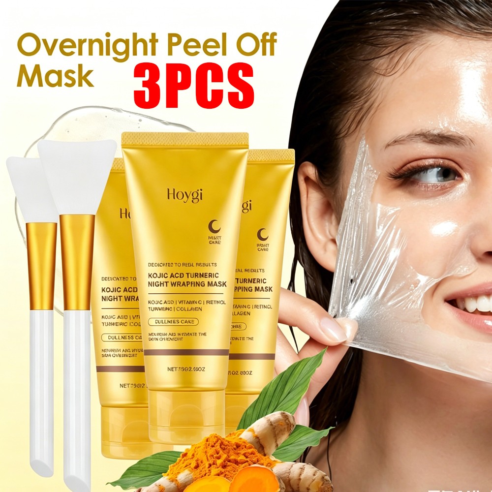 Turmeric Peel-Off Mask Set - 3pc Overnight Facial with Brush