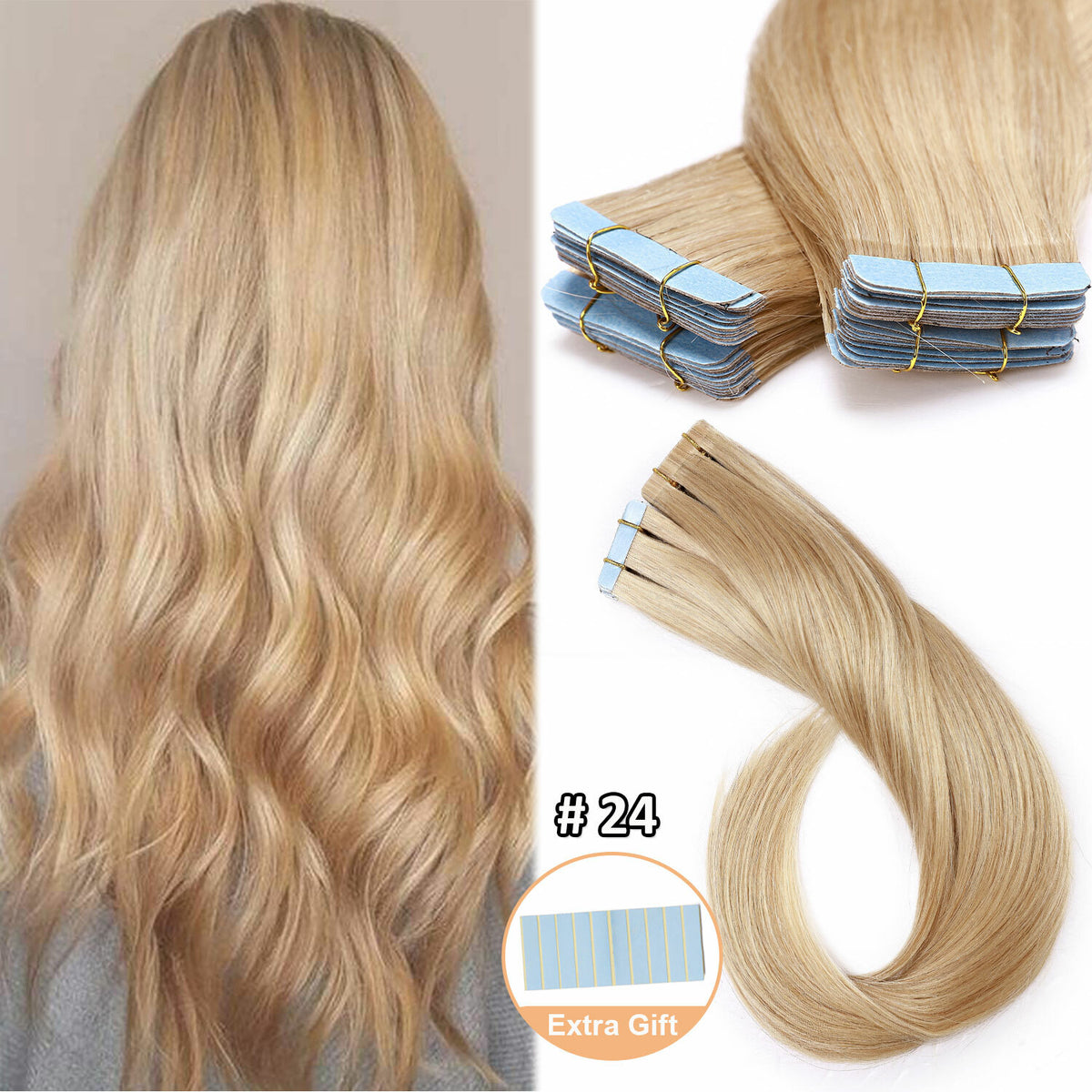 Remy Human Hair Extensions Full Head Tape-In Hair Weft Natural Style & Length