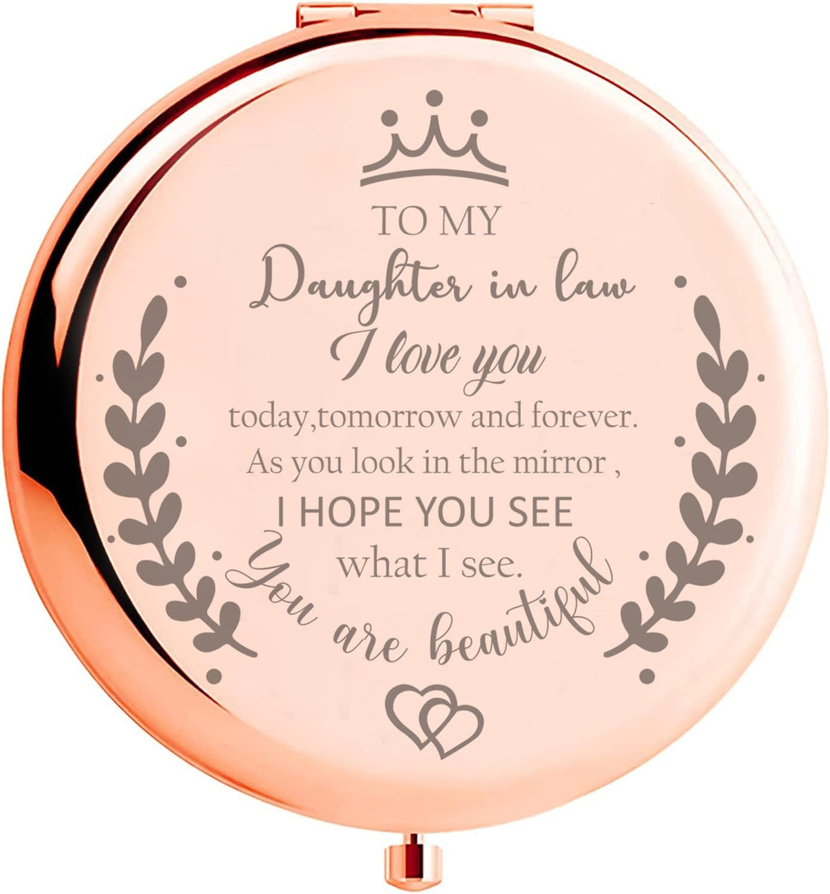 Personal Compact Mirror for Daughter-in-Law Wedding Gift - Rose Gold 2X Magnification