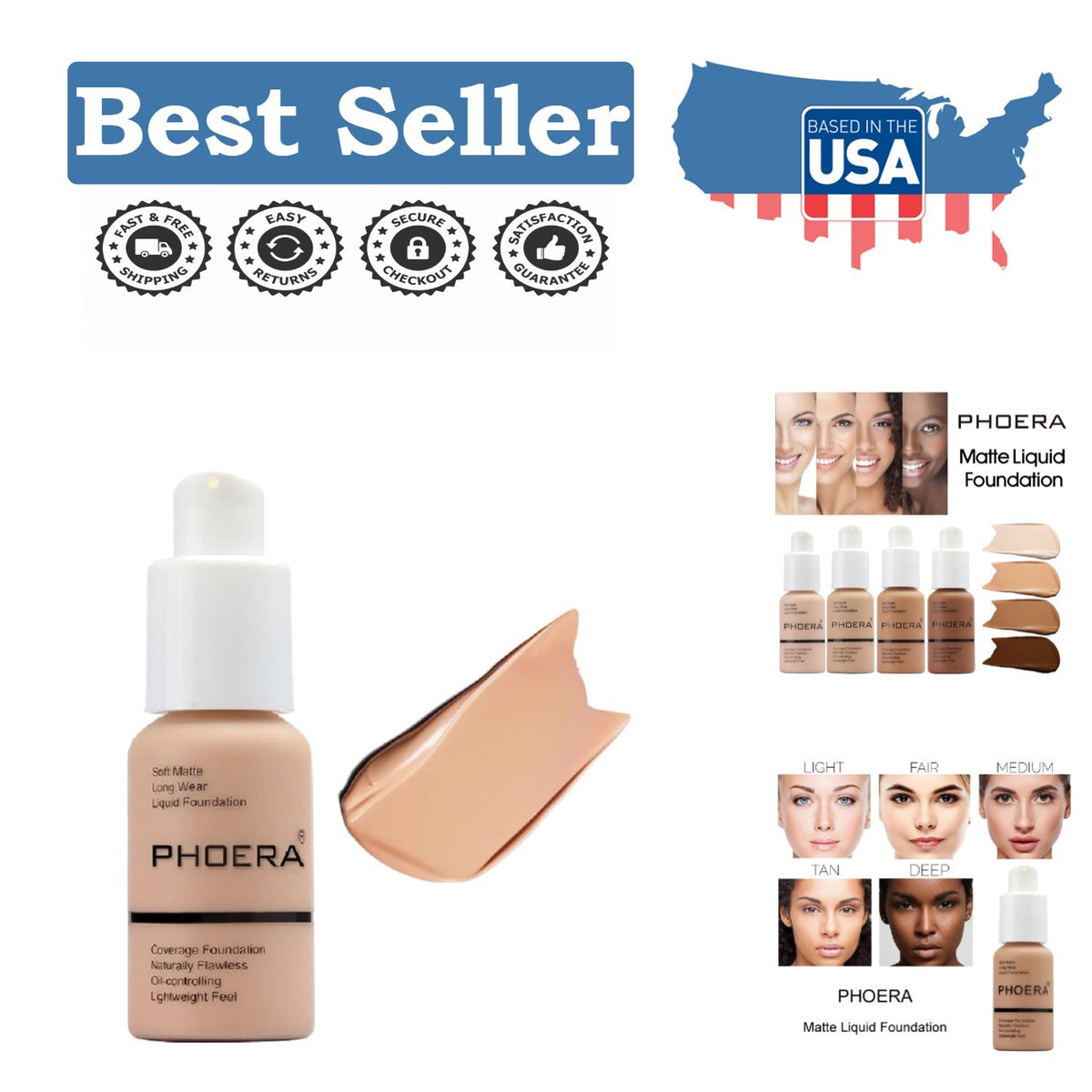 Long-Wearing Waterproof Foundation - Full Coverage in Warm Peach