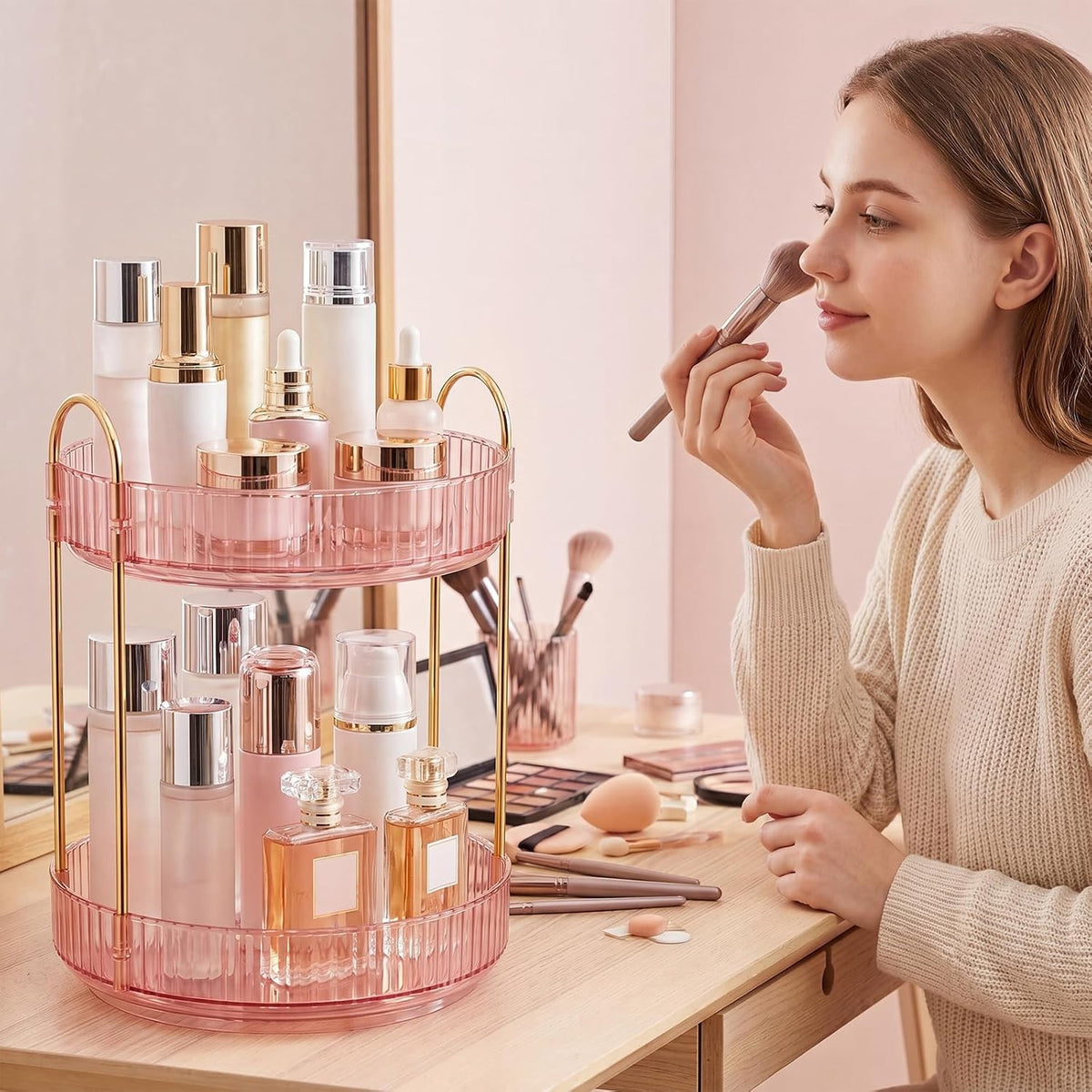 Rotating Makeup Organizer with 360° Turntable - Vanity, Bathroom & Bedroom Storage