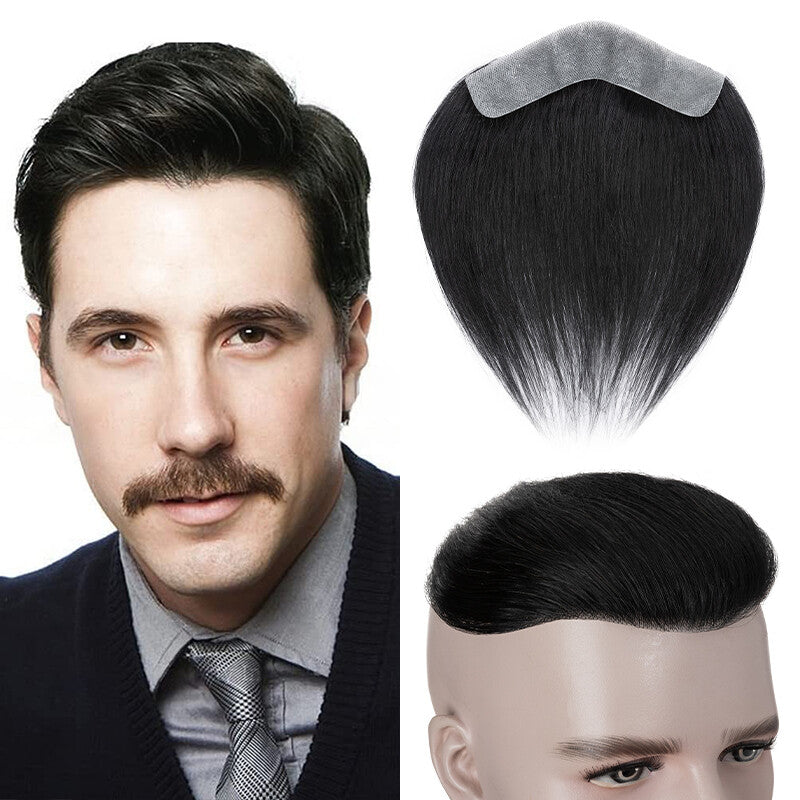 Men's Receding Hairline Toupee with Human Hair & Skin PU Base