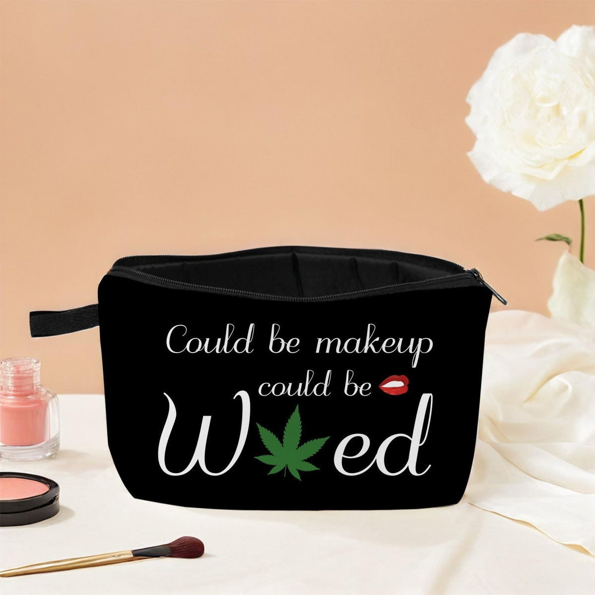 Funny Weed Leaf Makeup Bag - Travel Cosmetic Organizer for Women & Friends