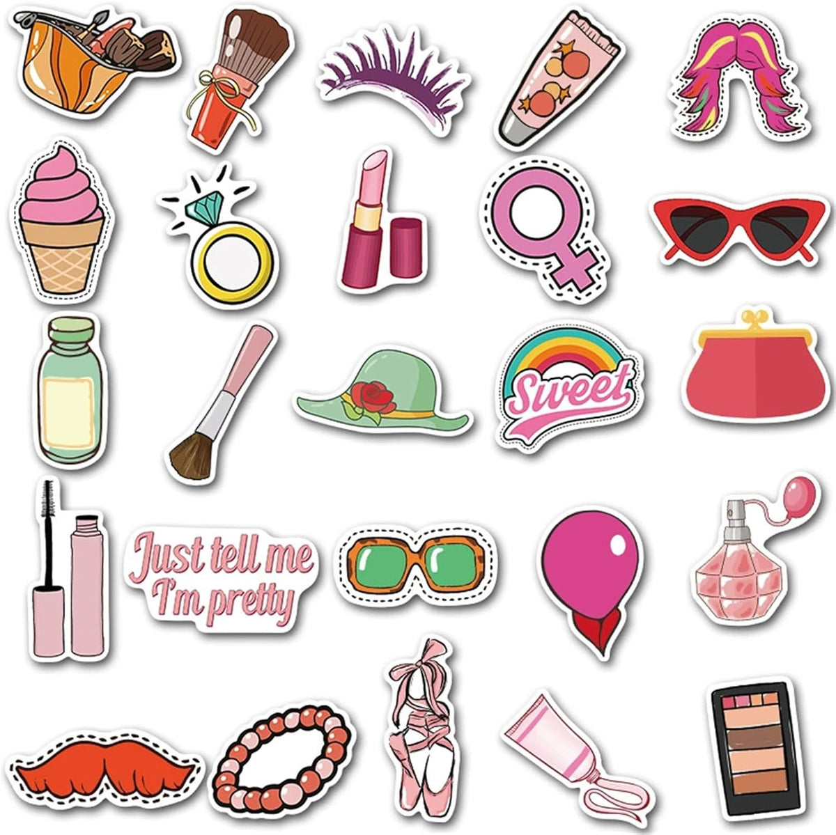 50Pcs Lipstick Makeup Stickers Set - Fun Lady Cosmetic Mirror Decor