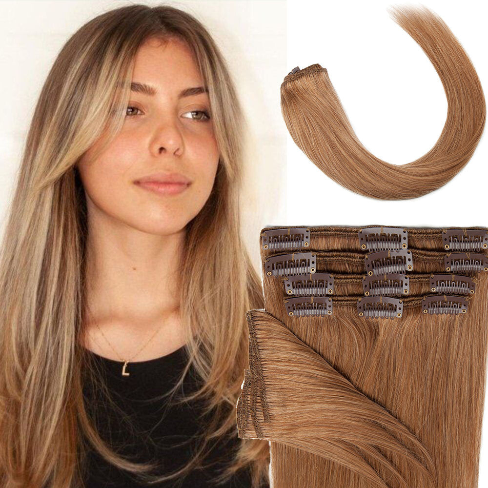 Remy Clip-In Hair Extensions - Full Head 8 Pieces Human Hair, 8-24 Inches