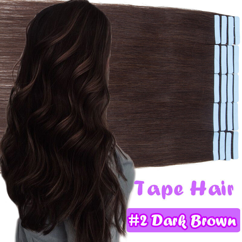 Remy Human Hair Extensions Skin Weft Full Head - Thick Tape-In Hairpieces