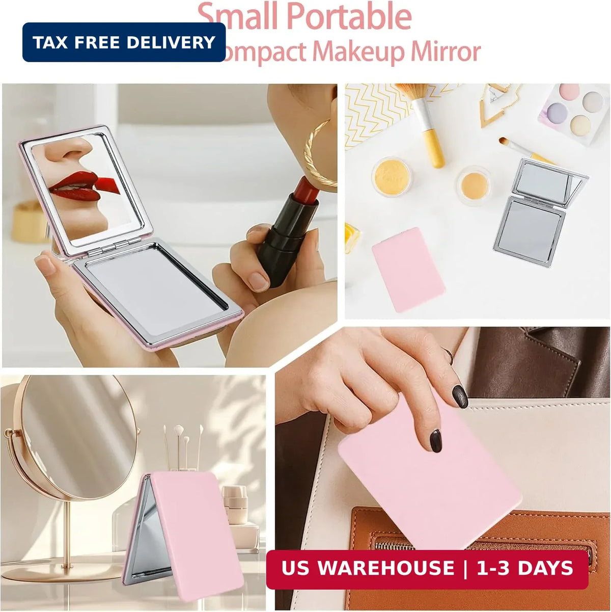 Portable Double-Sided Compact Mirror with 1X/3X Magnification - Small Travel Vanity Mirror
