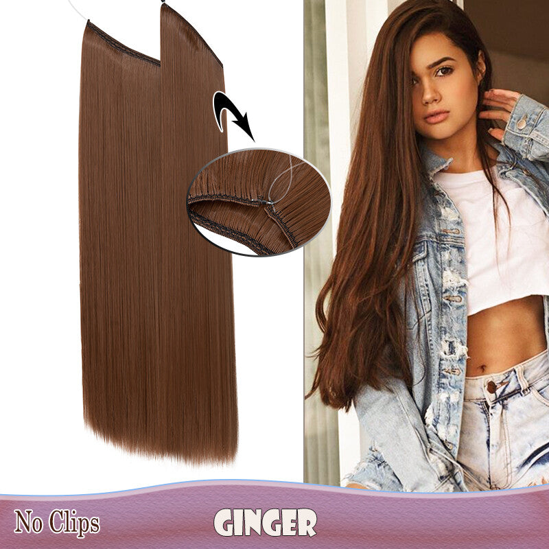 Invisible Wire Clip-In Hair Extensions with Clips & Replacement Wires - Natural & Wavy, 20/24 Inch