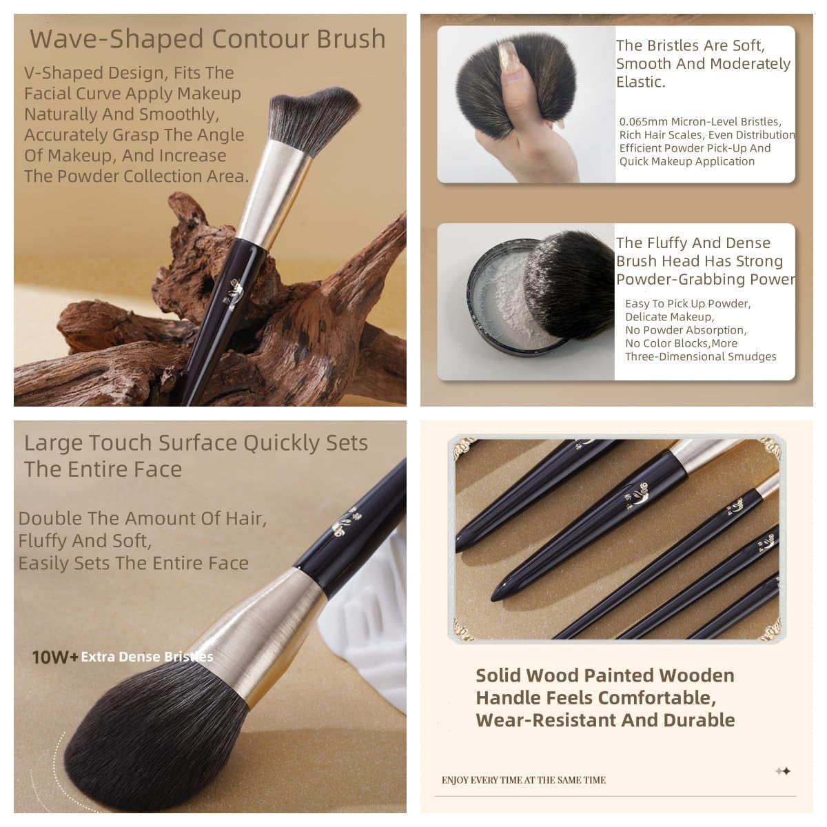 10-Piece Makeup Brush Set with Travel Case and Puffs for Beginners