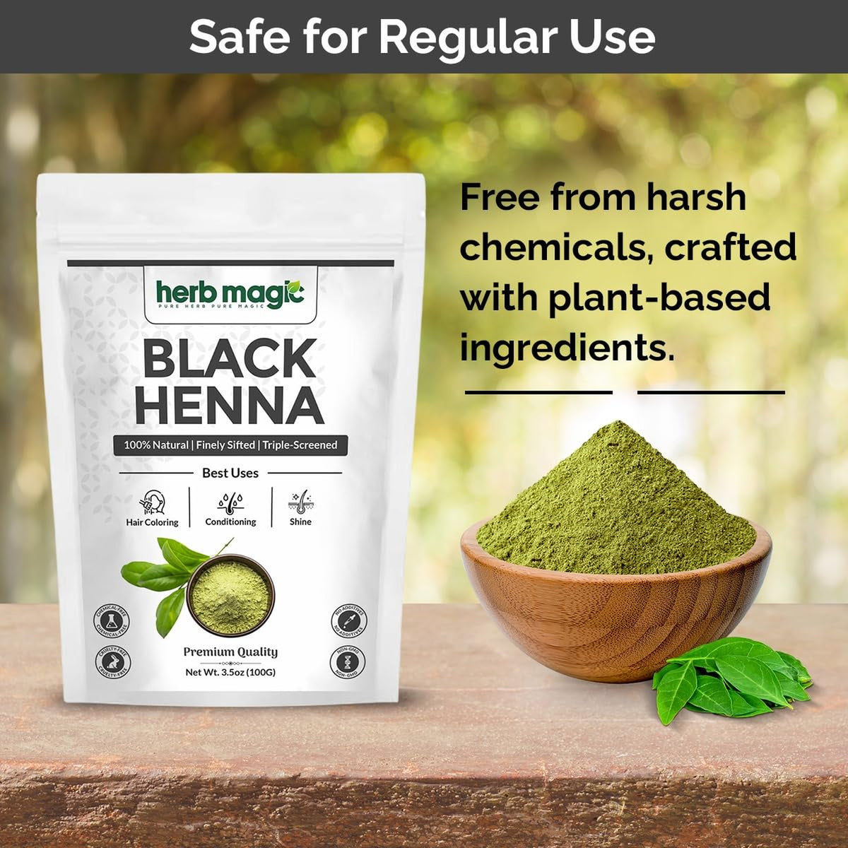 Black Henna Hair Dye for Grey Coverage Natural Plant-Based 3.5 oz