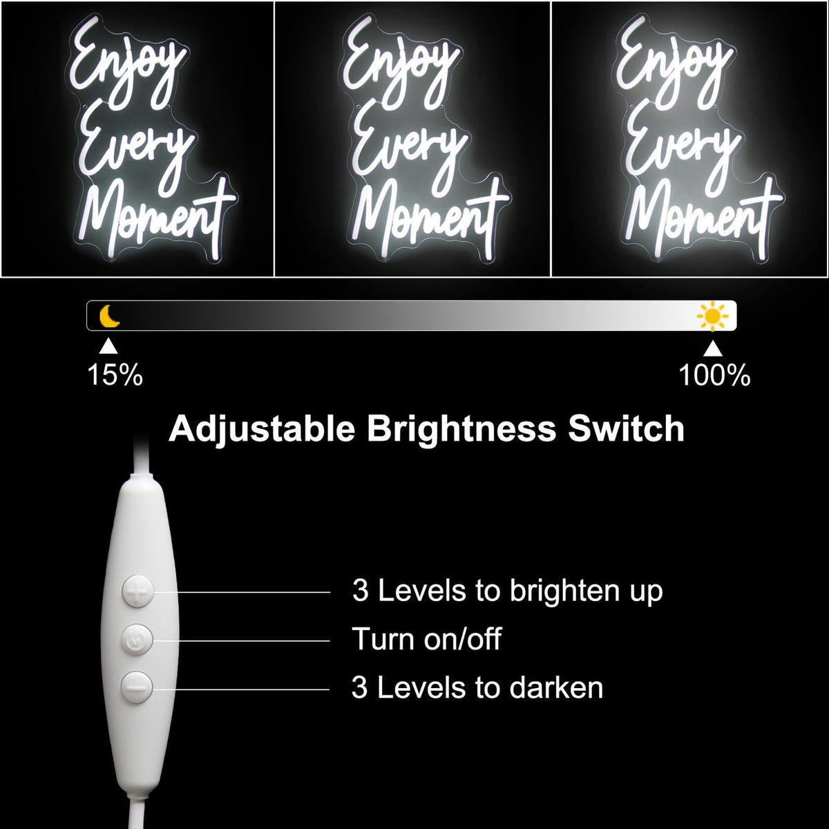 White LED Neon Wall Sign - Enjoy Every Moment Quote for Bedroom Bar Restaurant
