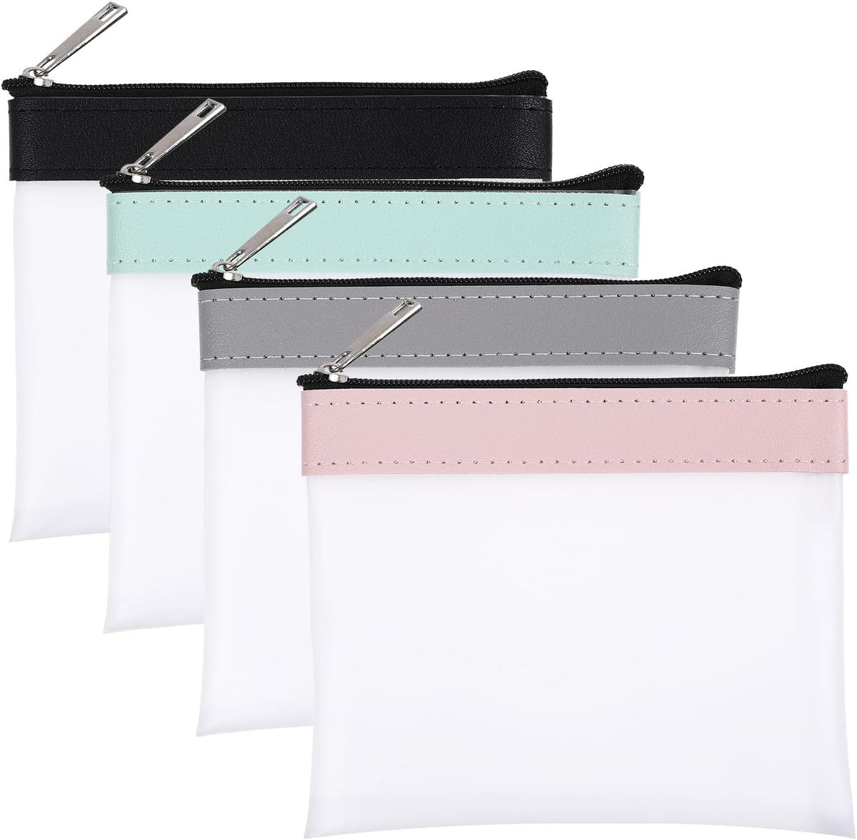 Set of 4 Mini Waterproof Makeup Bags - Clear Frosted TPU Strawberry Pattern