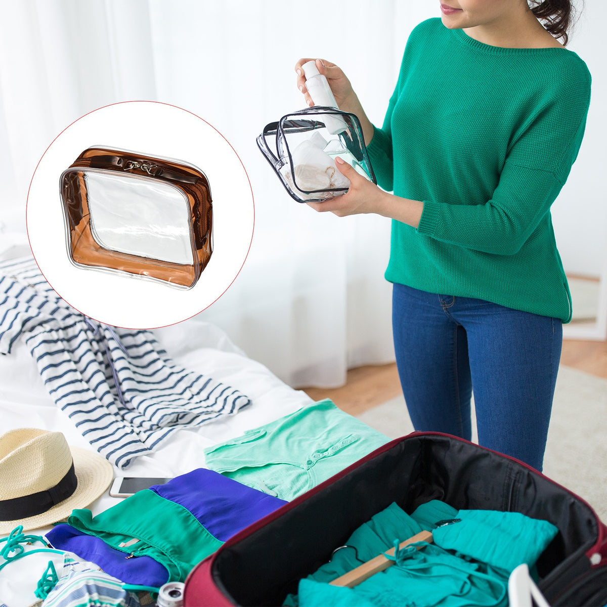 Clear Travel Toiletry Bag - Waterproof Cosmetic Pouch for Toiletries & Makeup