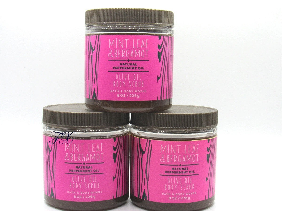 BATH & BODY WORKS MINT LEAF BERGAMOT OLIVE OIL SCRUB 8 OZ (LOT OF 3