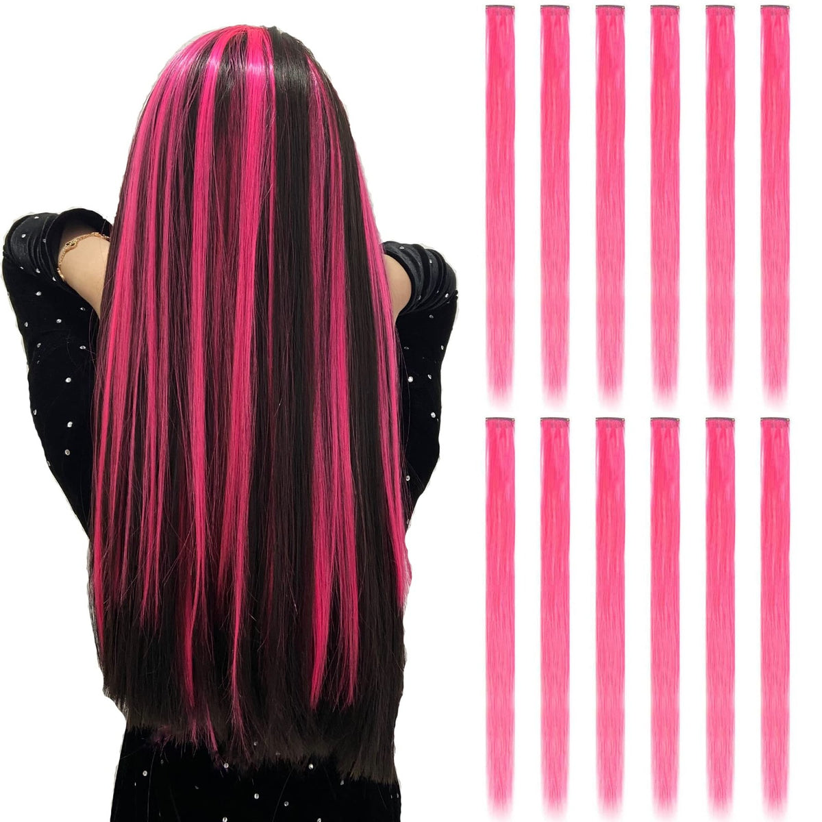Multicolor Clip-In Hair Extensions - Straight, Hot Pink