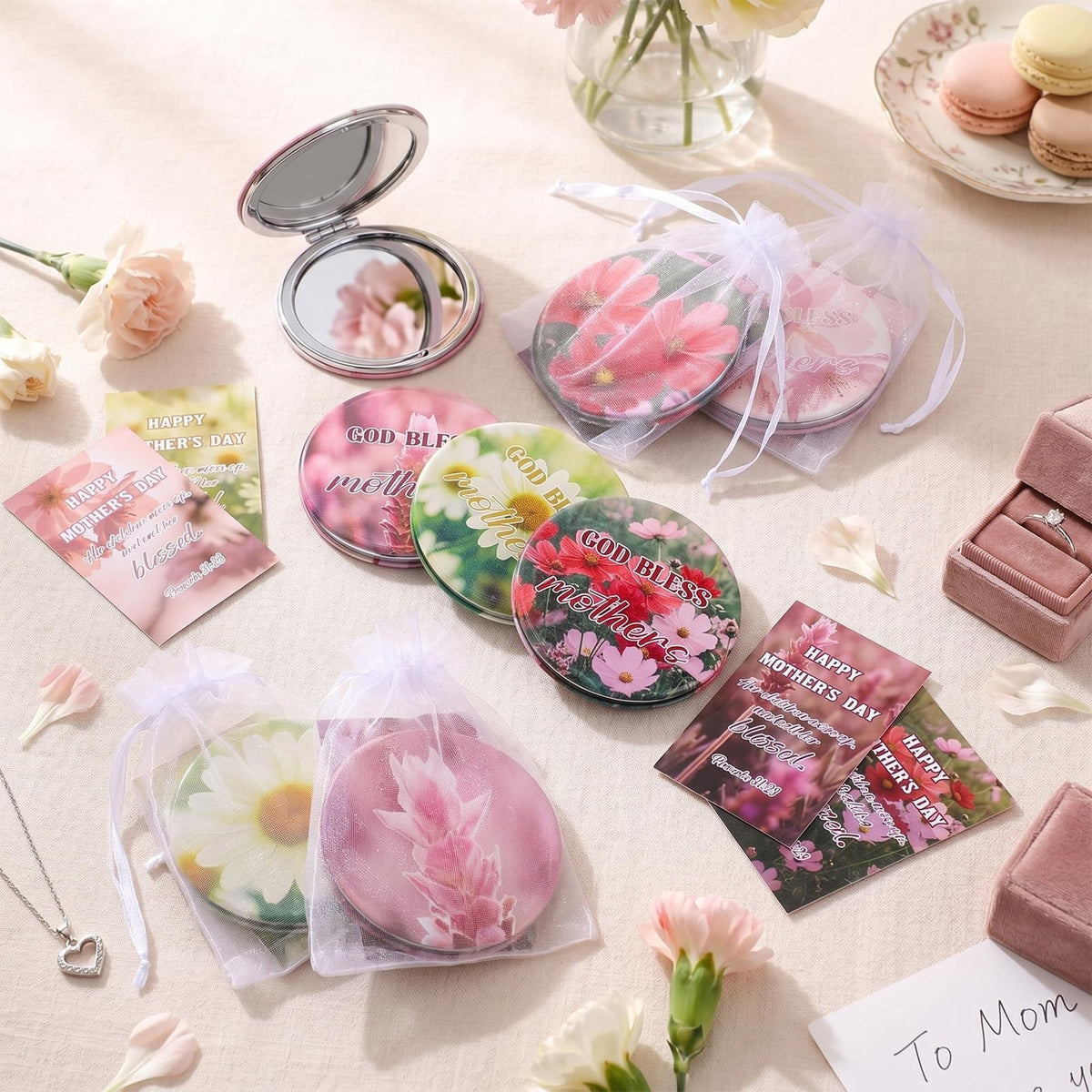 Mini Christian Compact Mirrors Set - 12 Gift Bulk Portable Two-Sided Mirrors
