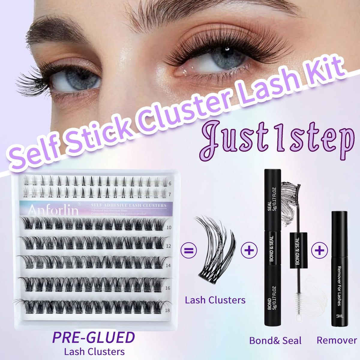 Self Adhesive Eyelash Clusters 10-18mm with Bottom Lashes - Natural Look Pack of 106