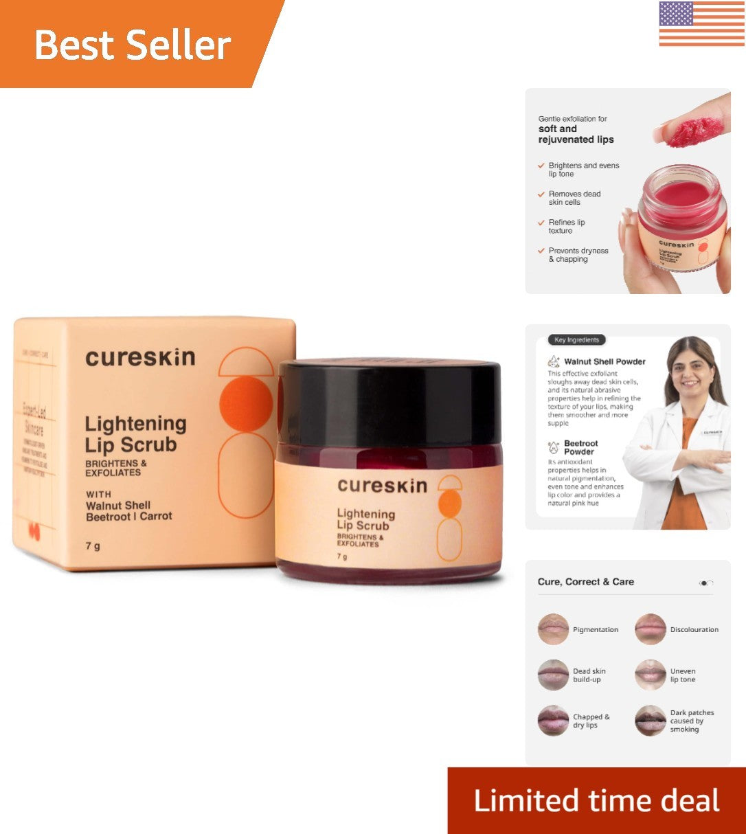 Deeply Nourishing Lip Scrub for Exfoliating Dark Lips to Pink - 0.25 oz