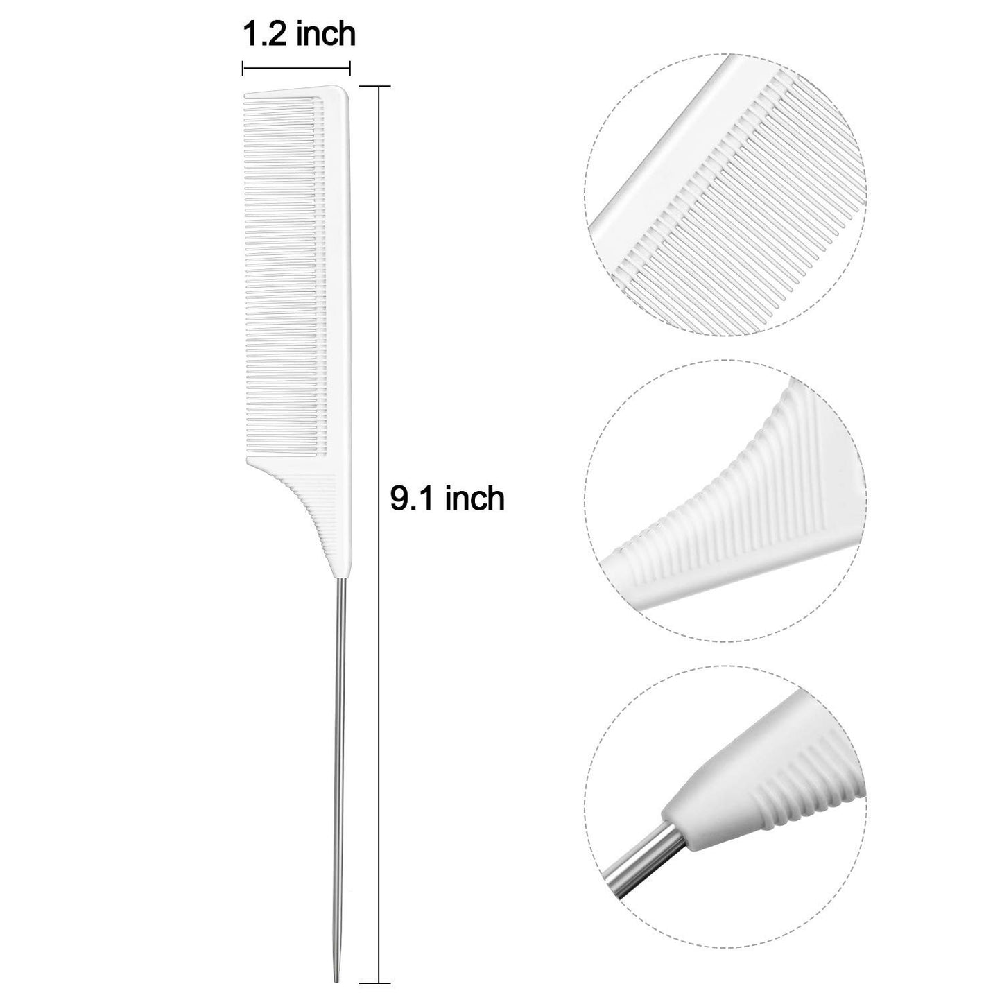 Lightweight 3-Pack Hair Combs with Stainless Steel Pintail for Styling