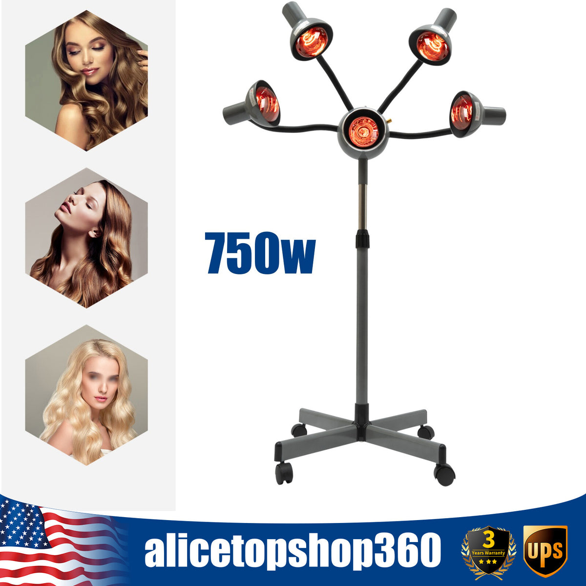 Five-Head Infrared Hair Dryer & Color Processor with Adjustable Temperature