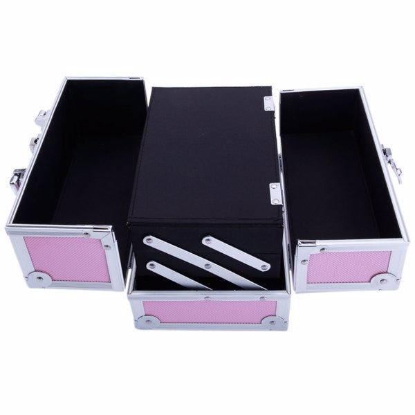 Pink Aluminum Makeup Train Case with Mirror, 9x6x6 in - Jewelry Organizer SM-2176