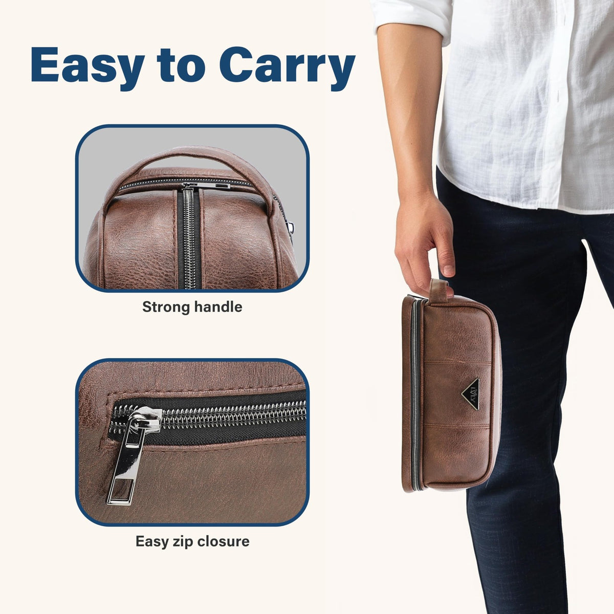 Leather Travel Toiletry Bag for Men & Women Water Resistant Organizer