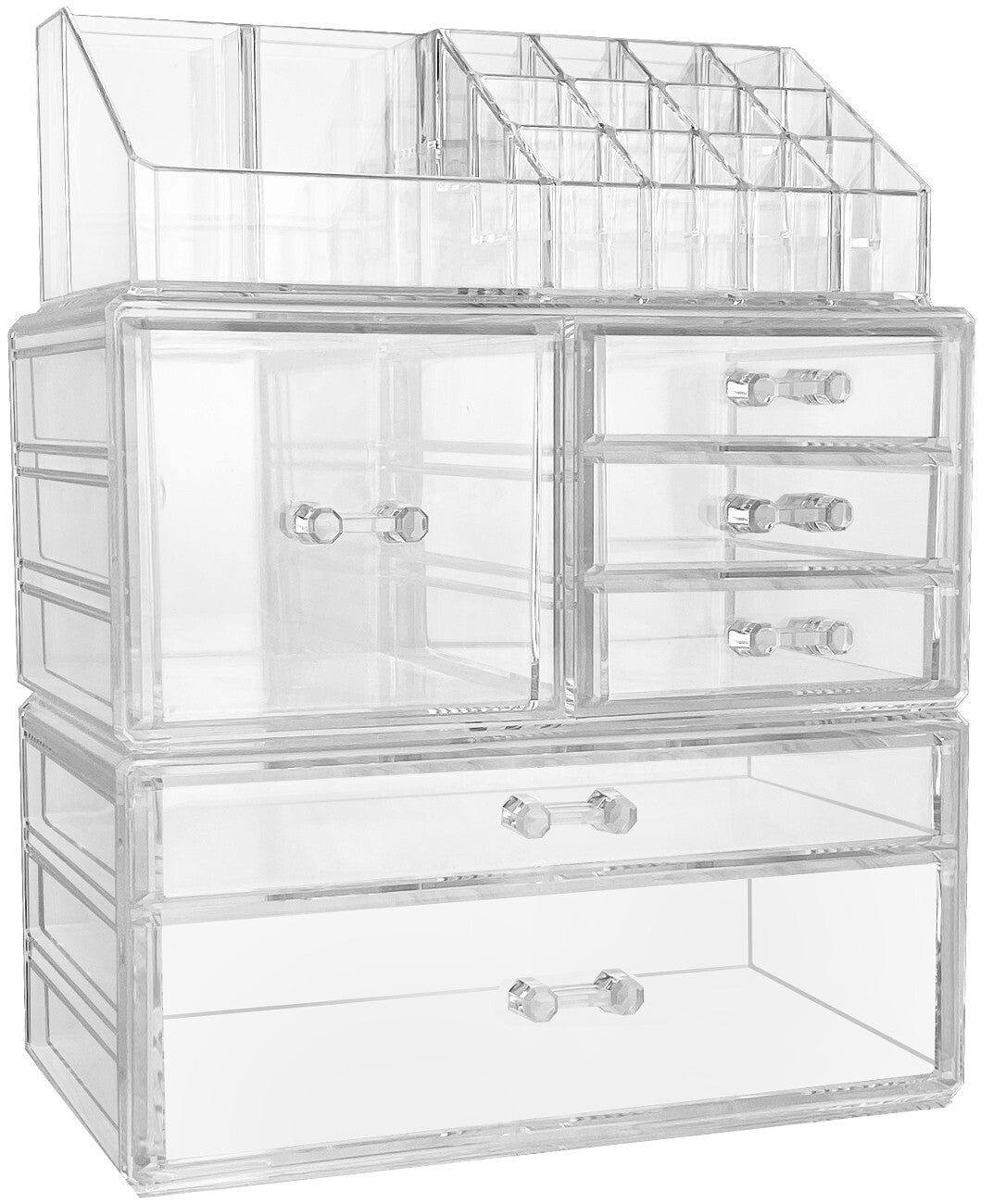 Clear Makeup Organizer Set - 3-Piece Cosmetic Storage for Vanity & Bathroom