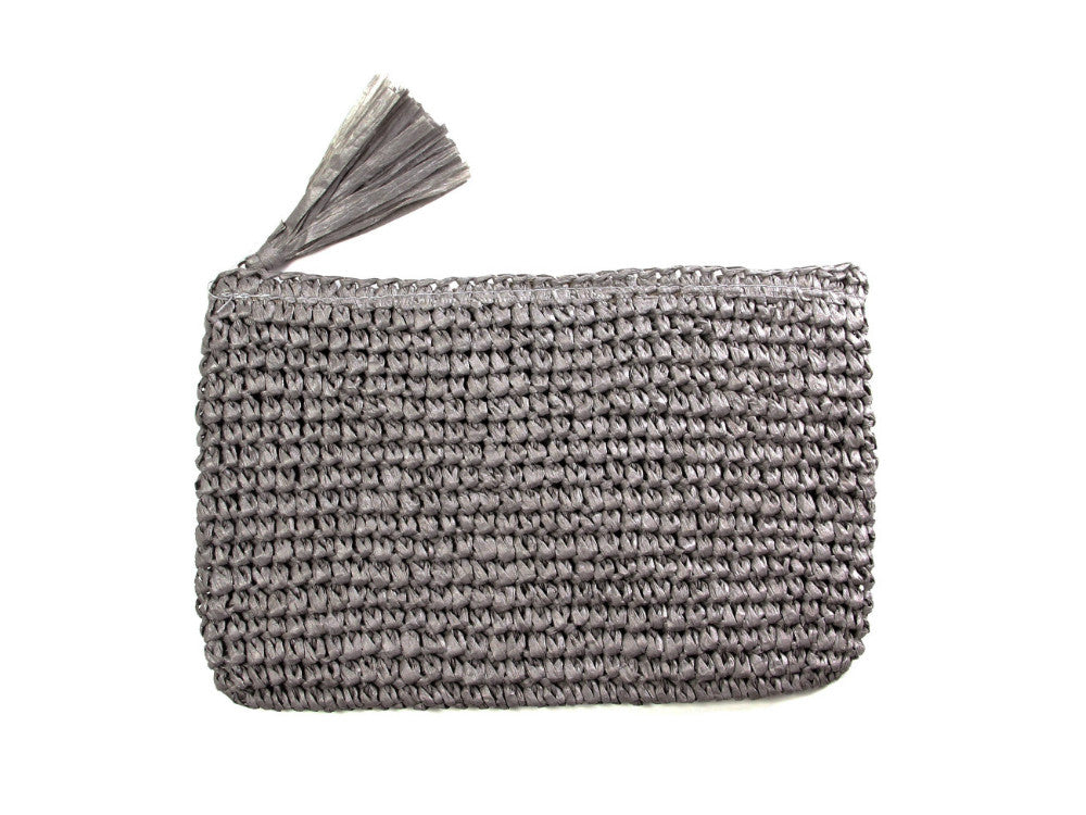 Woven Straw Tassel Clutch Bag with Zipper Closure - Light & Compact