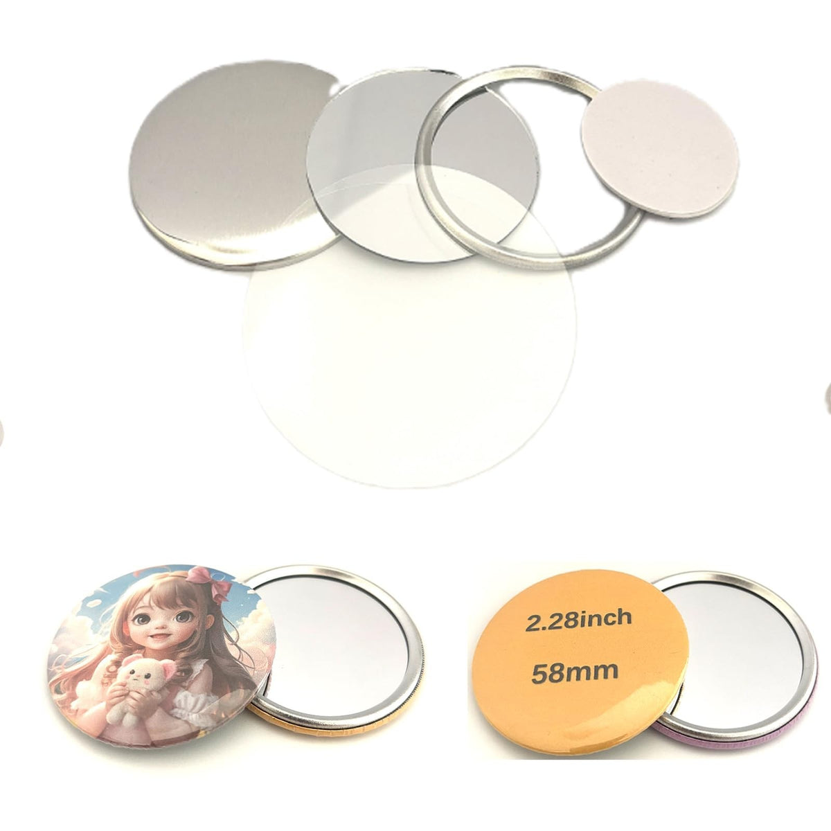 58mm Pocket Mirror Making Kit - DIY Button Maker Supplies for Custom Mirrors