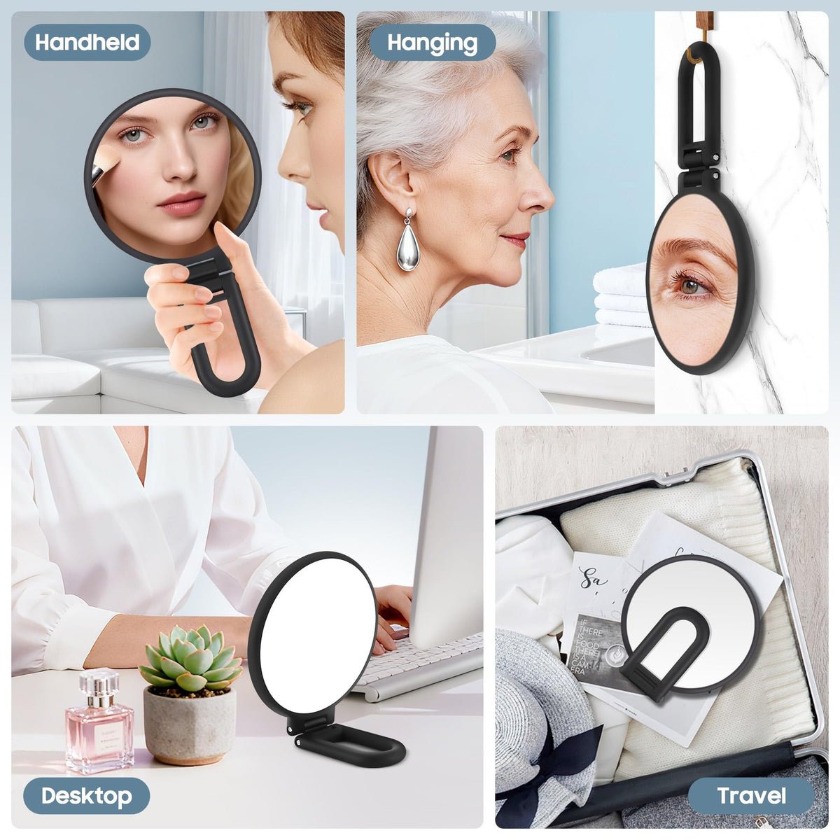 40X Magnifying Hand Mirror - Portable Tabletop & Hanging Makeup Mirror