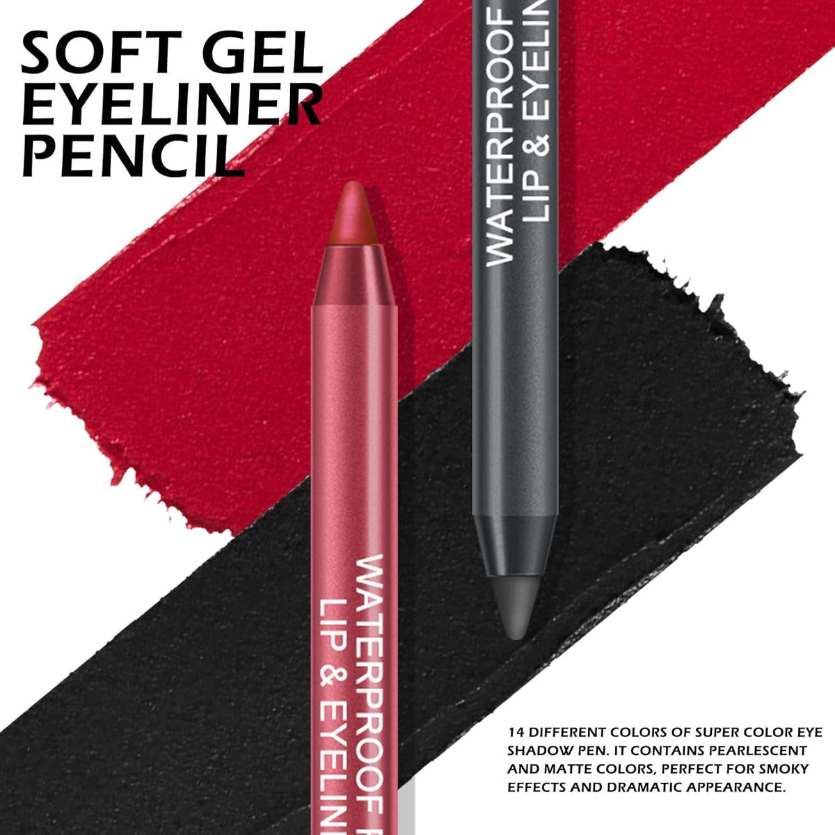 Waterproof Eyeliner Pencil Set - 14 Vibrant Colors for Eye Makeup