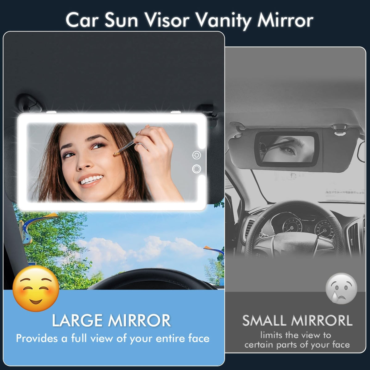 LED Car Sun Visor Vanity Mirror with Dimmable Light - Large Interior Makeup Mirror