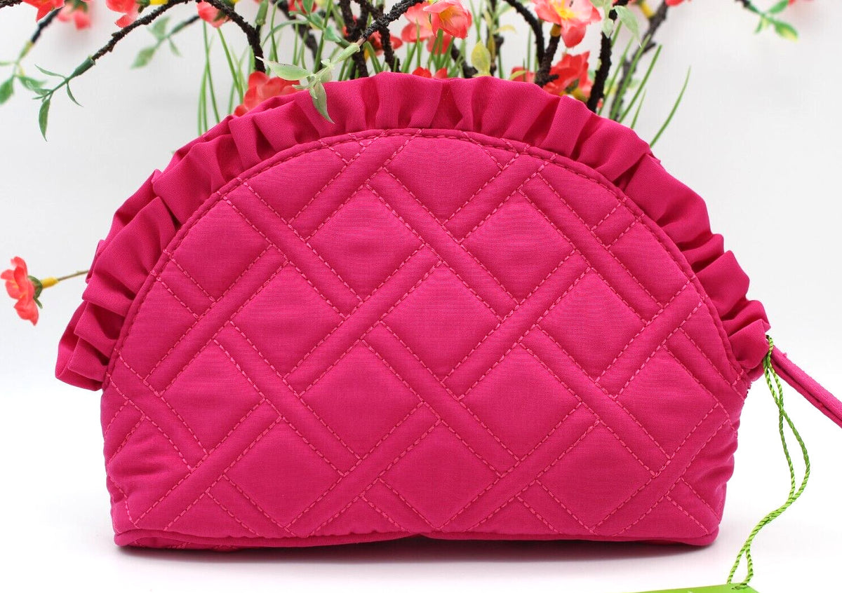 Personalized Letter A Cosmetic Bag - Fuchsia & Black Ruffle Makeup Organizer