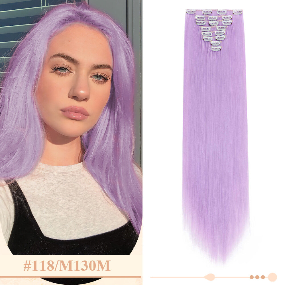 Clip-In Hair Extensions Full Head Ombre Highlight Synthetic Thick Hair 8-24 Inches