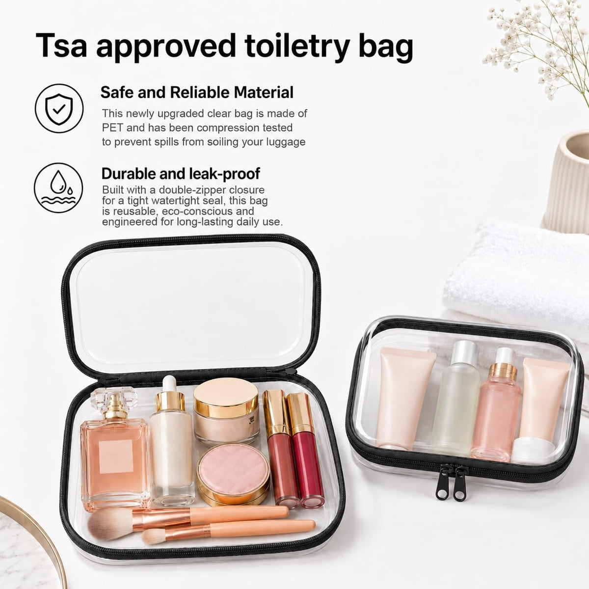 3 Pack Transparent Hard Shell Zipper Cases for Travel and Storage